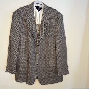 Tommy Hilfiger Vintage Sport‎ Coat Blazer Houndstooth Tweed Brown Tan Men's 43 R